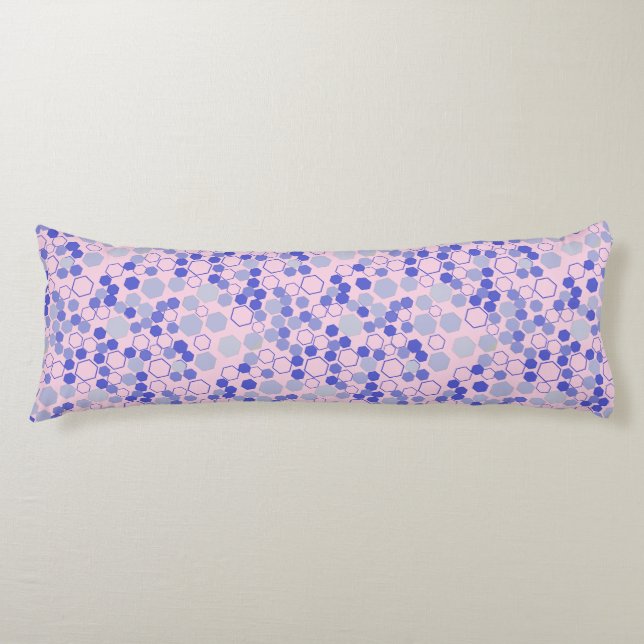 Cojín Patrón hexagonal 01b.Azul. BG rosa (Anverso)