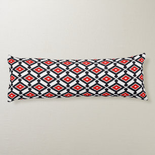 Cojín Patrón Ikat - rojo oscuro, negro y blanco
