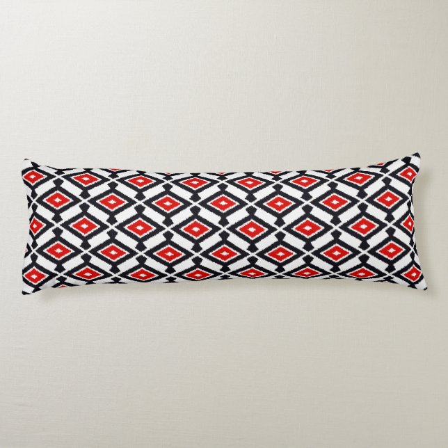 Cojín Patrón Ikat - rojo oscuro, negro y blanco (Reverso)