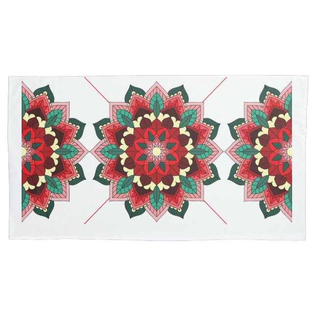 Cojín Patrón Mandala 02 en funda de almohada roja (Anverso)