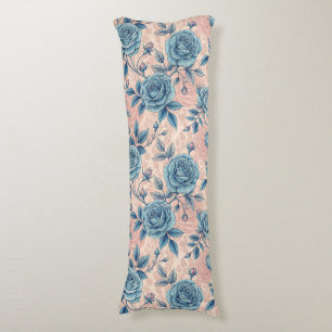 Cojín Patrón Rosa azul retro sobre fondo rosa suave