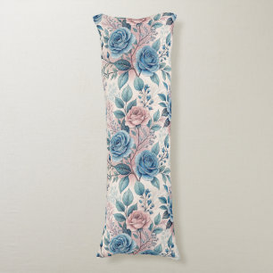 Cojín Patrón rosa azul y rosa sobre blanco rosado suave