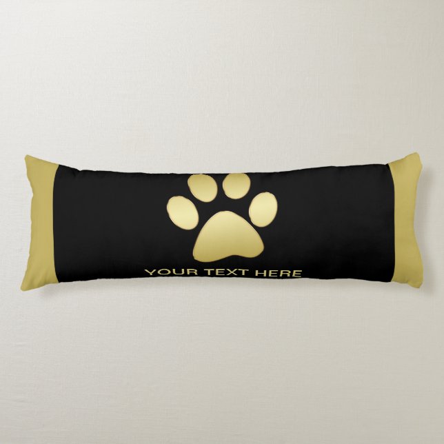 Cojín Paw dorada de perro brillante sobre fondo negro (Anverso)