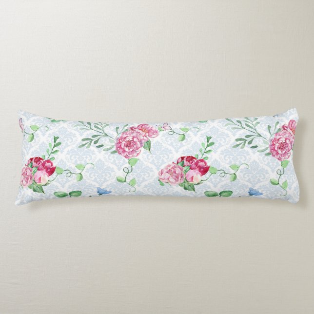 Cojín peonía acuática, acuarela de mariposa (Anverso)