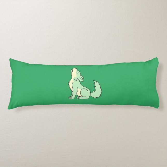 Cojín Perrito de lobo verde claro que grita (Anverso)