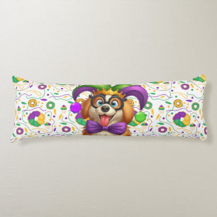 Cojín Perro cachorro lindo Mardi Gras en gorra de bufón