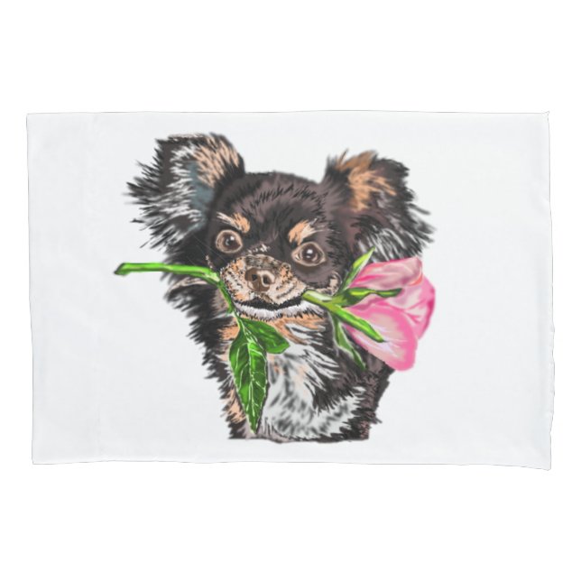 Cojín Perro Mascota con Rosa Funda de almohada (Anverso)