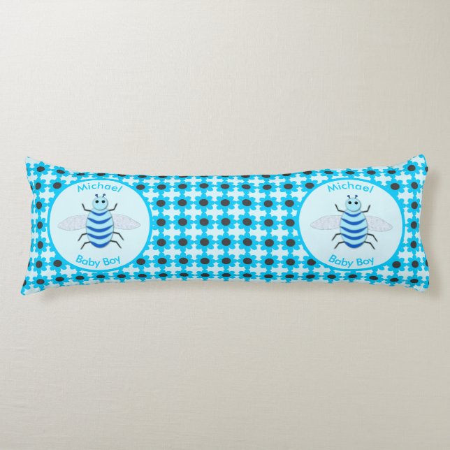 Cojín Personalizado de Abeja de Niño Azul (Anverso)
