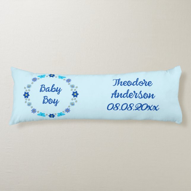Cojín Personalizado de mariposas y flores Blue Baby Boy (Anverso)