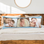Cojín Personalizado de Montaje de imágenes ZigZag de fot<br><div class="desc">Crea tu propia almohada corporal con 3 de tus fotos favoritas de bebé. La plantilla de la foto está configurada para crear el collage de fotos en un sutil montaje de zigzag. Las fotos se muestran en formato horizontal y se enmarcan con un borde gris estrecho. También puede añadir el...</div>