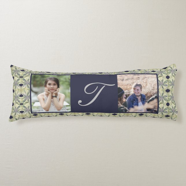 Cojín Personalizado Monograma 2 Fotos Flores Cyanus (Anverso)