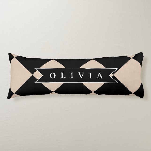 Cojín Personalized Black Harlequin Checkered Diamond (Anverso)