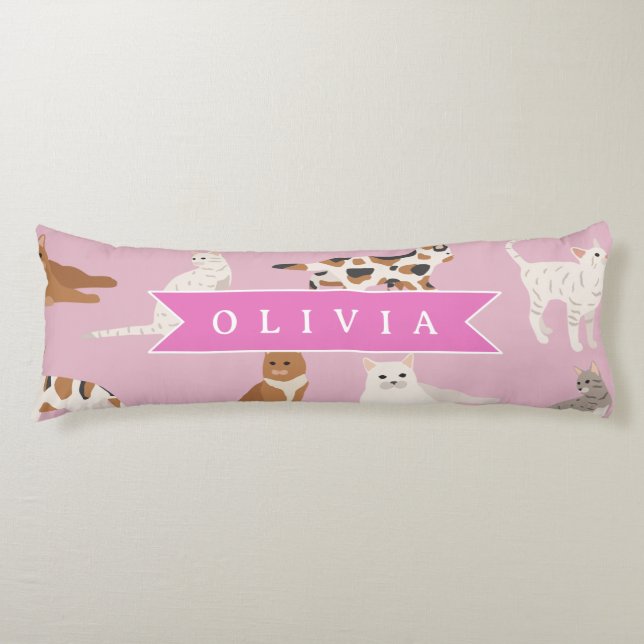 Cojín Personalized Cute Pink Cat Pattern Gift Cat Lover (Anverso)
