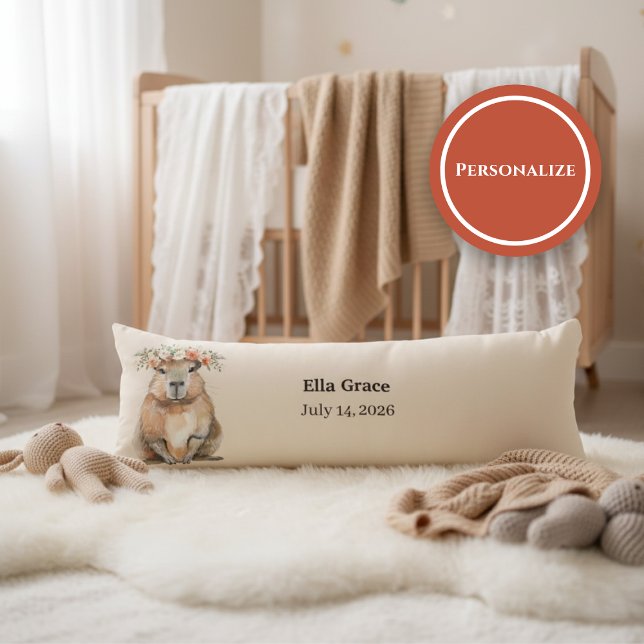 Cojín Personalized Nursery Pillow • Capybara Baby Decor (Personalized Nursery Pillow Capybara Neutral – Chacydesign)