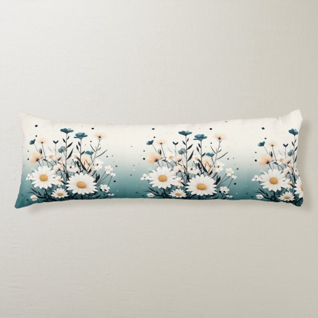 Cojín Pilar blanco del cuerpo azul floral (Anverso)