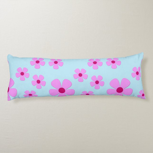 Cojín Pilar corporal, azul verde con flores rosas (Reverso)