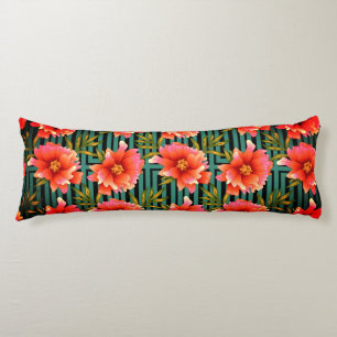 Cojín Pilar del cuerpo de impresión floral rojo y verde