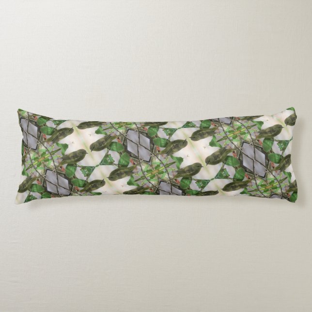 Cojín Pilar verde / blanco del cuerpo con pájaro trasero (Anverso)