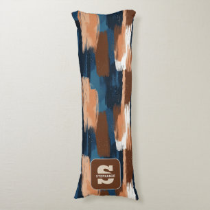 Cojín Pinceles abstractos en azul, blanco y marrón