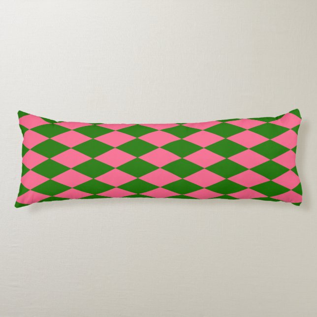 Cojín Pink Green Harlequin Checkered Design  (Anverso)