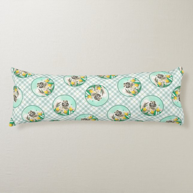 Cojín Pintura de Keeshond en tulipanes adorable arte ori (Anverso)