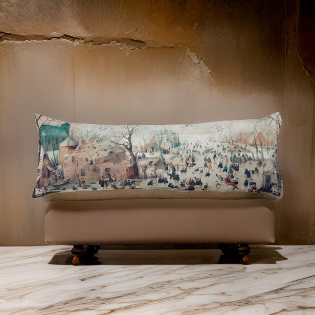 Cojín Pintura de pueblo Navidad, patinaje sobre hielo y  (Subido por el creador)