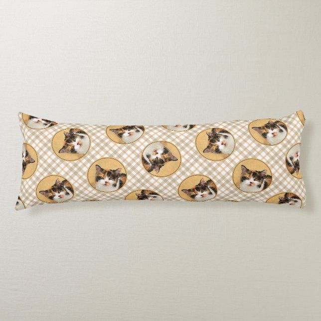 Cojín Pintura de retrato de gato calico arte original (Anverso)