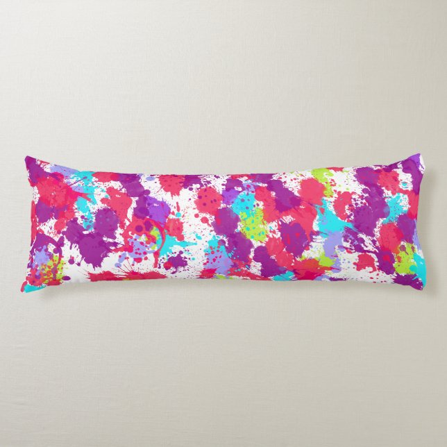 Cojín Pintura de salpicadura abstracta colorida, rojo y  (Anverso)