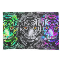 Pintura de tigre colorida - funda de almohada de t