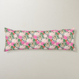 Cojín Pintura floral de tigre rosa blanco bonito