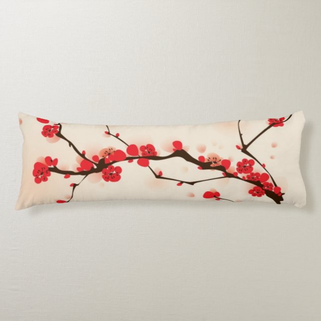 Cojín Pintura oriental del estilo, flor del ciruelo en (Anverso)