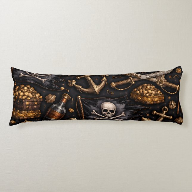 Cojín Pirate bounty Jolly Roger and golden treasure look (Anverso)