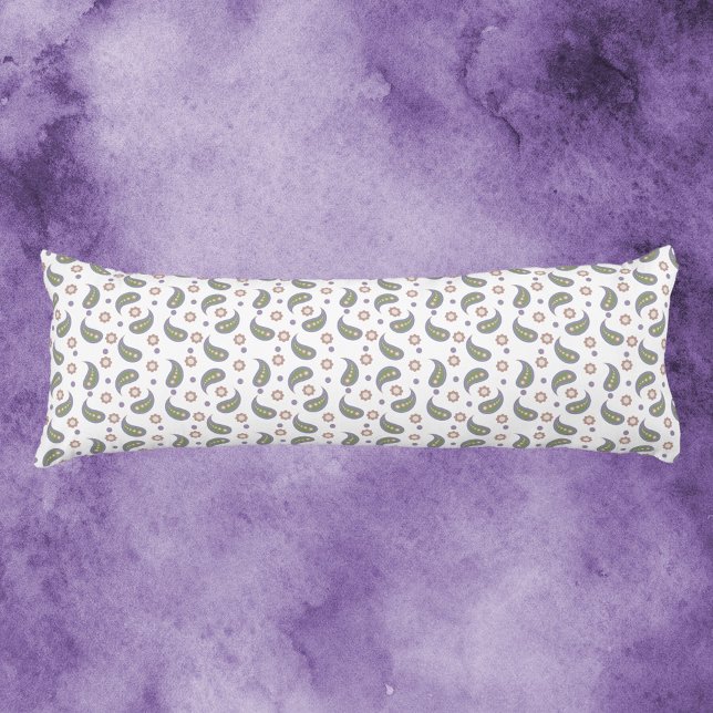 Cojín Pisley Flowers Dots Pattern Green Pink Purple (A body pillow with paisley, flowers and dot pattern done in green, blue, pink & purple.)