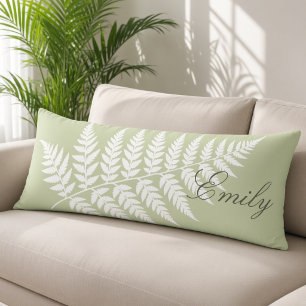 Cojín Pistacho Verde Blanco Helecho Elegante Minimalista