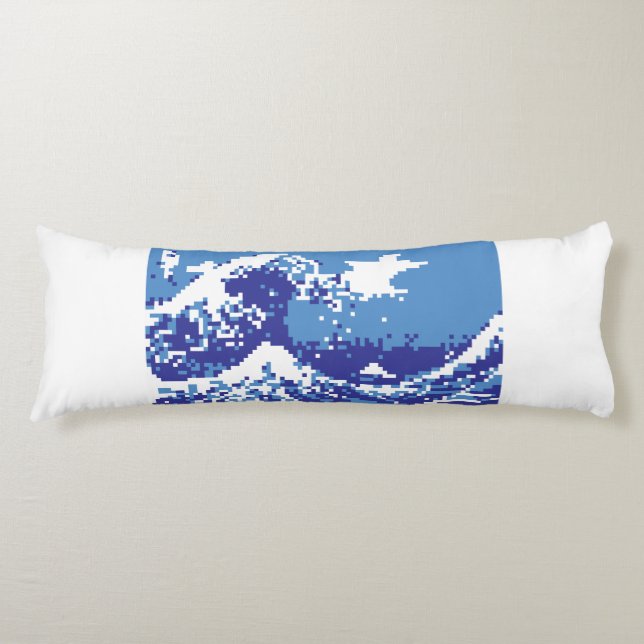 Cojín Pixel Tsunami Blue 8 bit Pixel Art (Anverso)