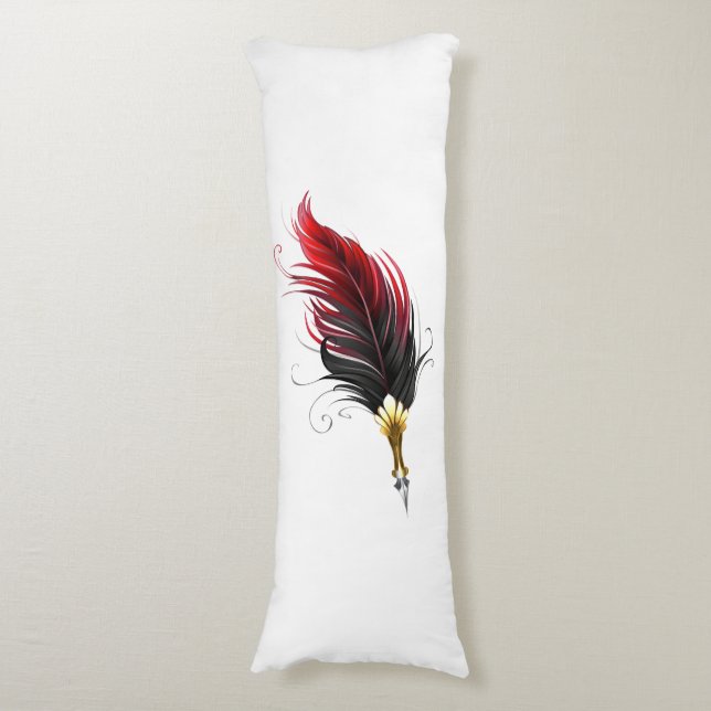Cojín Pluma de plumas rojas con nido de oro (Frente vertical)