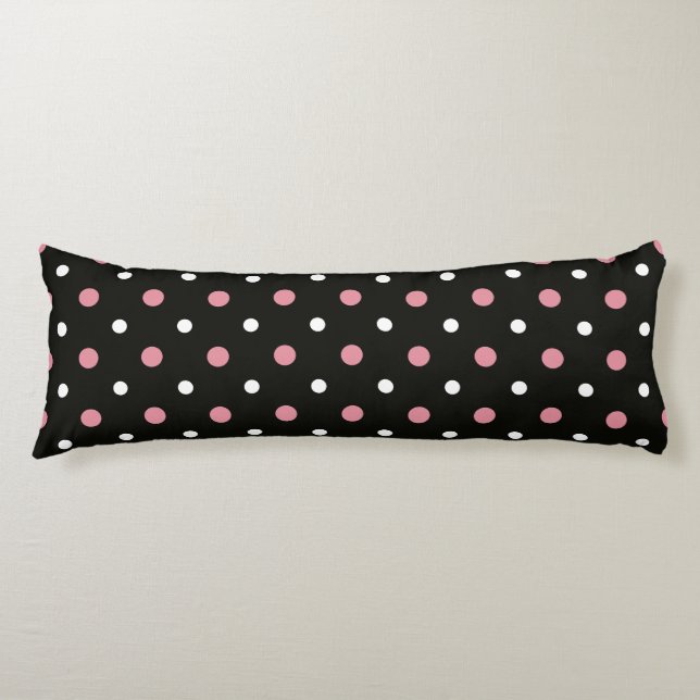 Cojín Punto de polka blanco y negro rosa (Anverso)