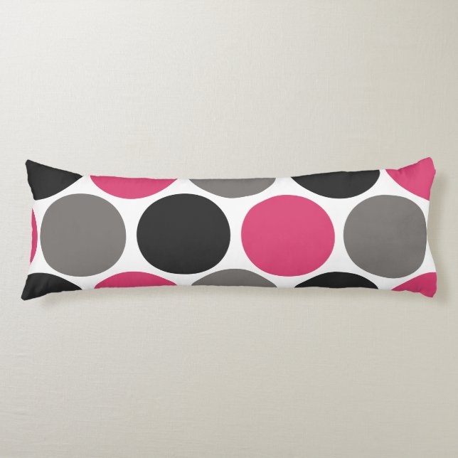 Cojín Punto de polka rosa y gris (Anverso)