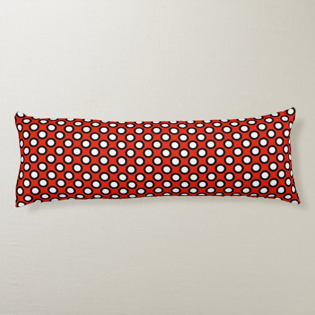 Cojín Puntos de círculo retro, rojo, negro y blanco (Reverso)