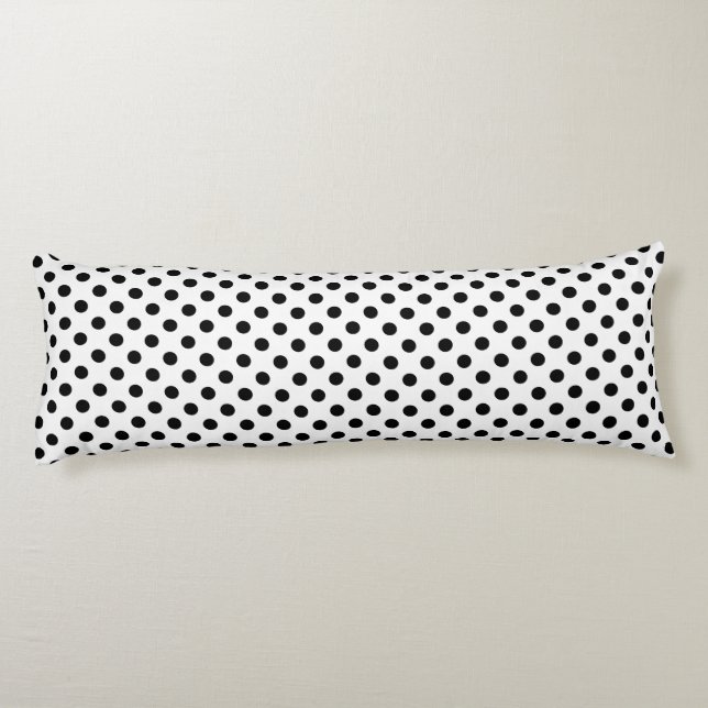 Cojín Puntos de Polka Negro sobre fondo blanco (Reverso)