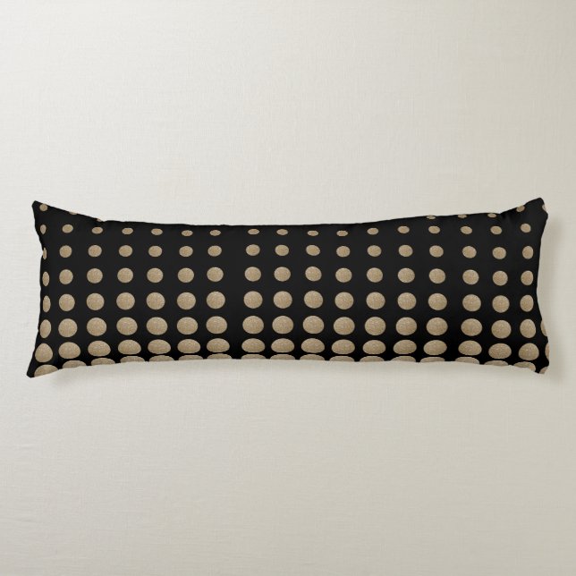 Cojín puntos de polka purpurina de oro negro geométrico  (Anverso)