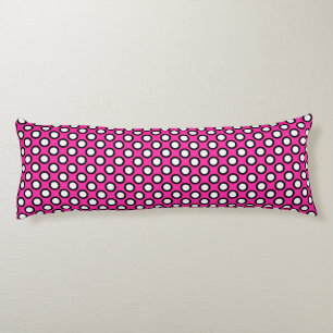 Cojín Puntos retro en círculo, fucsia, blanco y negro