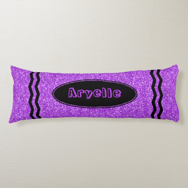 Cojín Purple Purpurina Crayon Nombre personalizado Pillo (Anverso)