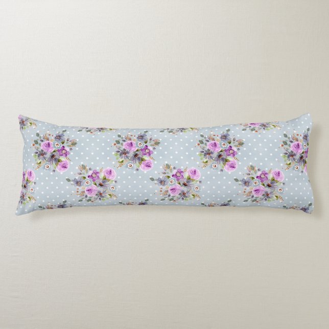 Cojín Púrpura Floral Color azul Polka Blanco Punto (Anverso)