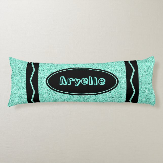 Cojín Purpurina azul Aqua Crayon Nombre personalizado Cu (Anverso)