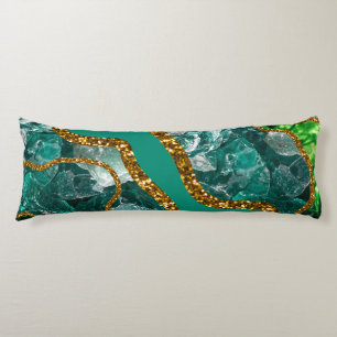 Cojín Purpurina de Geode de Emerald Green y Gold Agate