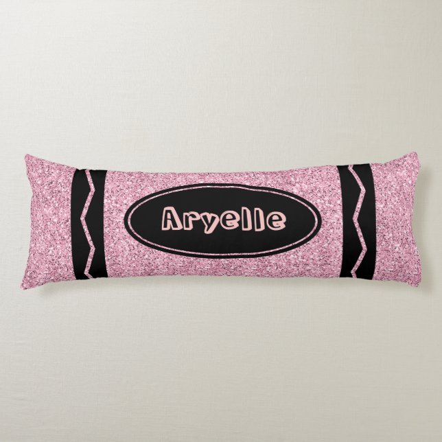 Cojín Purpurina rosa pálido Crayon Nombre personalizado  (Anverso)