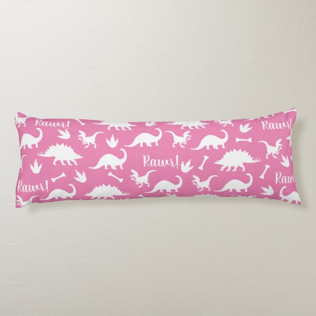 Cojín Rawr Silhouettes de dinosaurios blancos modernos (Reverso)
