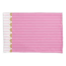 Cojín Rayas rosas y Funda de almohada de coronas de oro