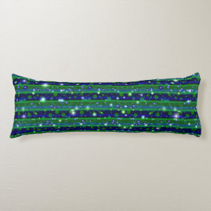 Cojín Rayas verdes azules con estrellas y gotas de lluvi